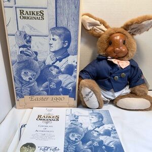 Vintage 1990 Robert Raikes “Uncle Vincent” Limited Edition Wooden Faced Rabbit
